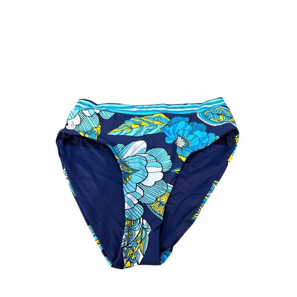 Trina Turk Womens Banded Hi-Waist Bikini Bottoms Size 4 Floral Print Navy NWT